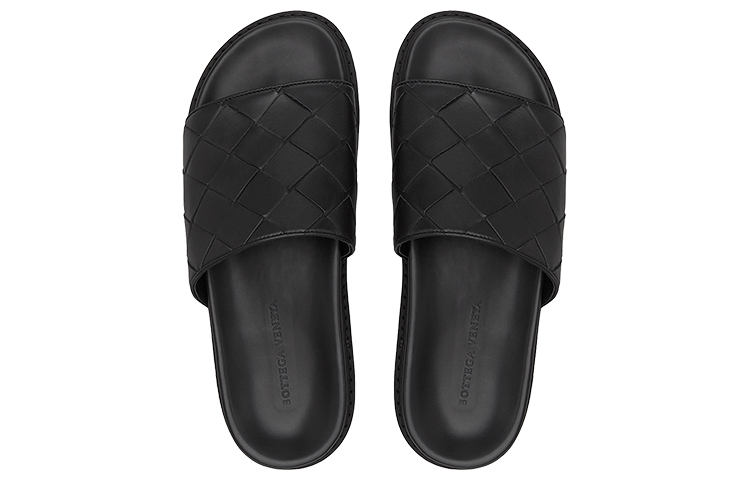 Purchase 보테가 베네타 인트레치아토 가죽 슬라이드 (블랙) 578264VT0301000