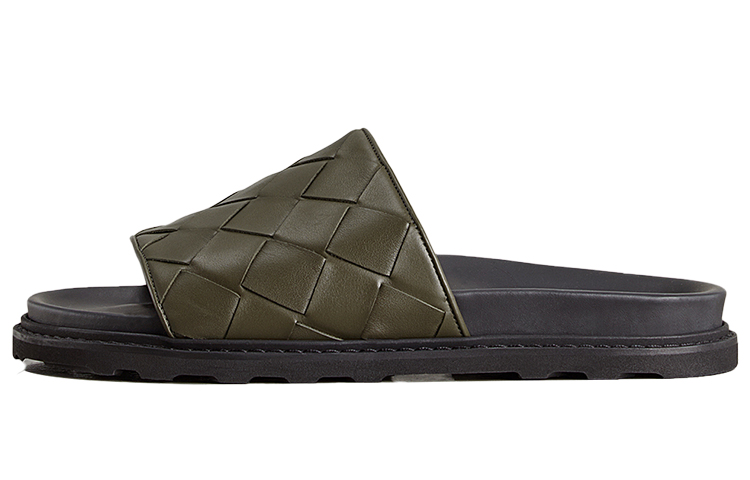 Bottega Veneta Intrecciato Leather Slides 'Black Green'