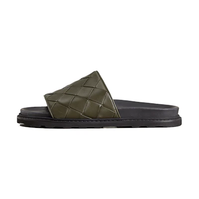 Bottega Veneta Intrecciato Leather Slides 'Black Green'