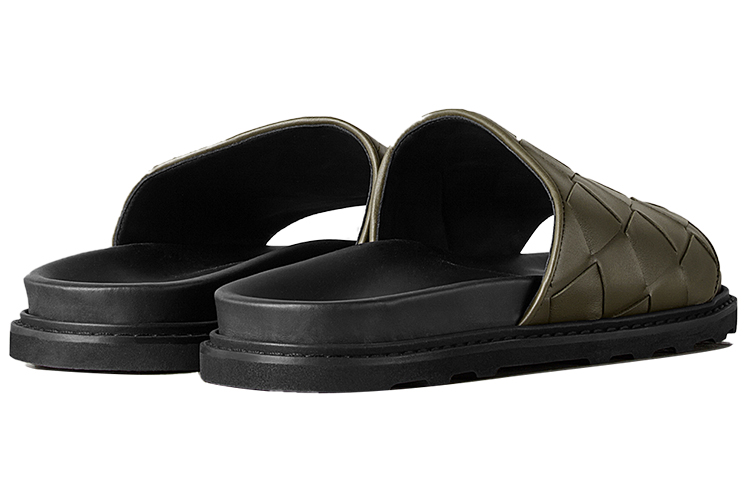 Bottega Veneta Intrecciato Leather Slides 'Black Green' 圖 5