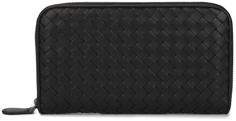 bottega-veneta-intrecciato-weave-zip-around-wallet-black
