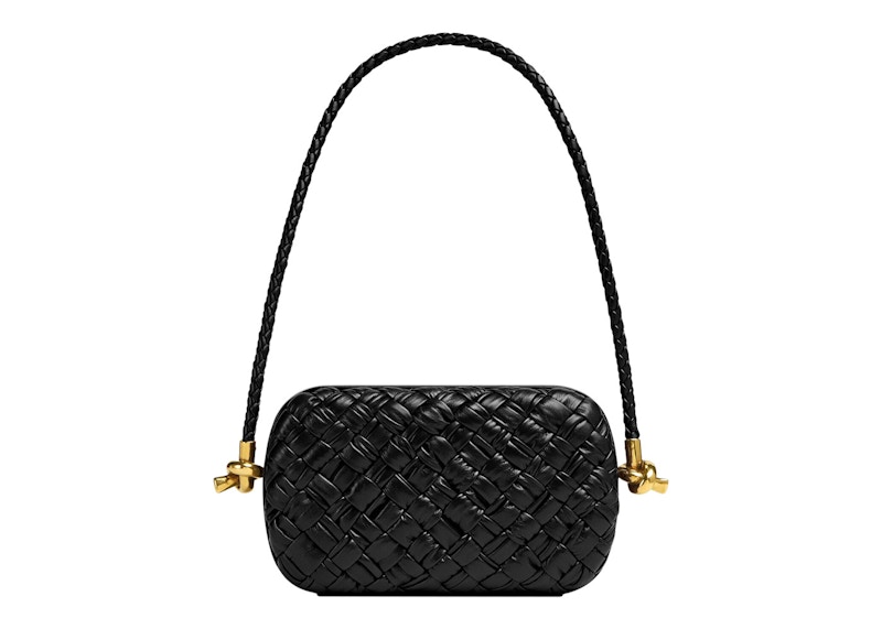 Buy Bottega Veneta Knot Foulard 編織黑色迷你手拿包肩帶款