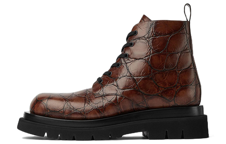Bottega Veneta Leather Crocodile Embossed Lace-Up Boots 'Red Brown' 730224V2LS02501