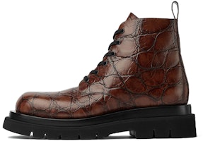 Bottega Veneta Leather Crocodile Embossed Lace-Up Boots 'Red Brown' 730224V2LS02501 Bottega Veneta Leather Crocodile Embossed Lace-Up Boots 'Red Brown' 730224V2LS02501