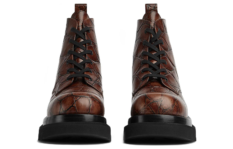 Lookbook Bottega Veneta Boots Kulit Embos Aligator Tali 'Merah Coklat' 730224V2LS02501