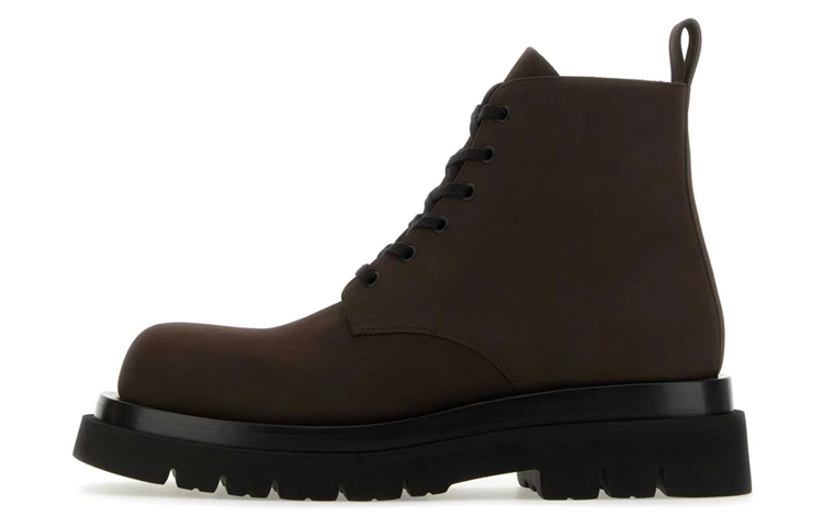 Bottega Veneta Leather Round-Toe Lace-Up Boots 'Brown'