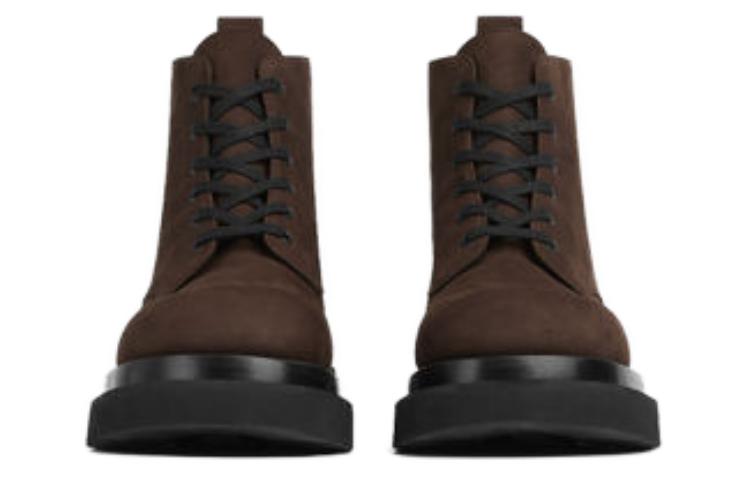 Bottega Veneta Leather Round-Toe Lace-Up Boots 'Brown' 圖 4