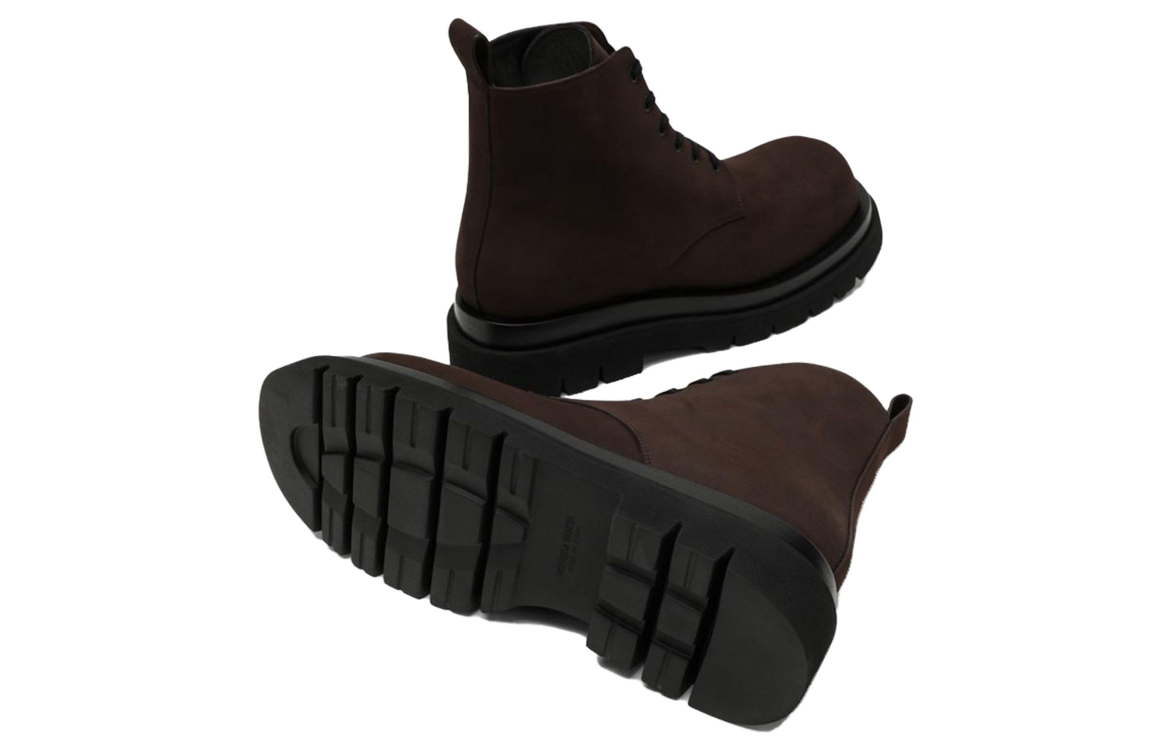 Bottega Veneta Leather Round-Toe Lace-Up Boots 'Brown' 圖 5