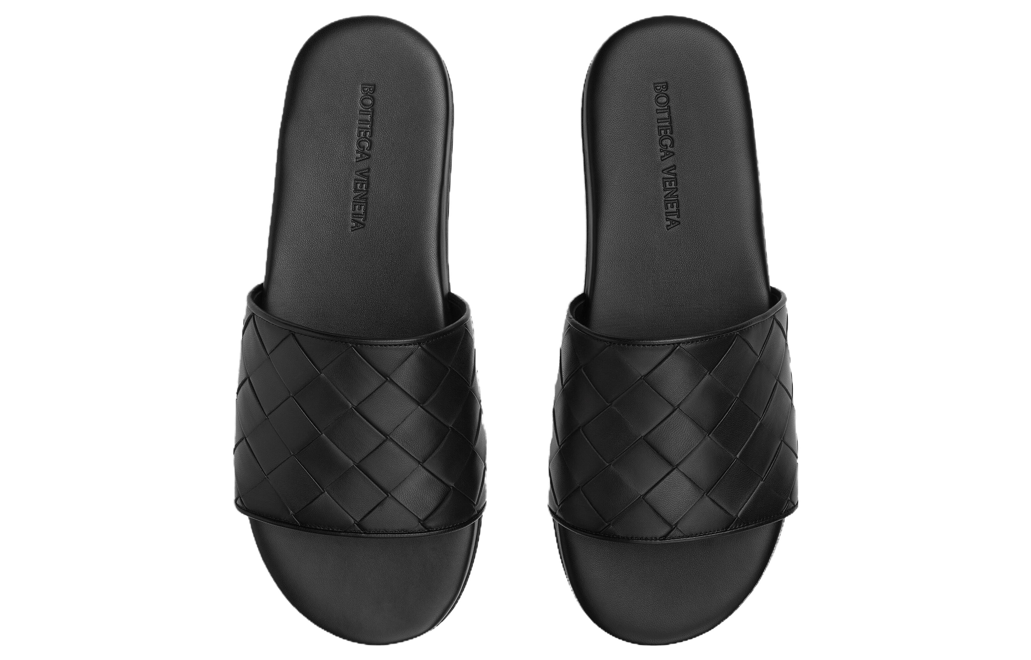 Shop Bottega Veneta Leather Round-Toe Slide 'Black' 775314V2ED01000