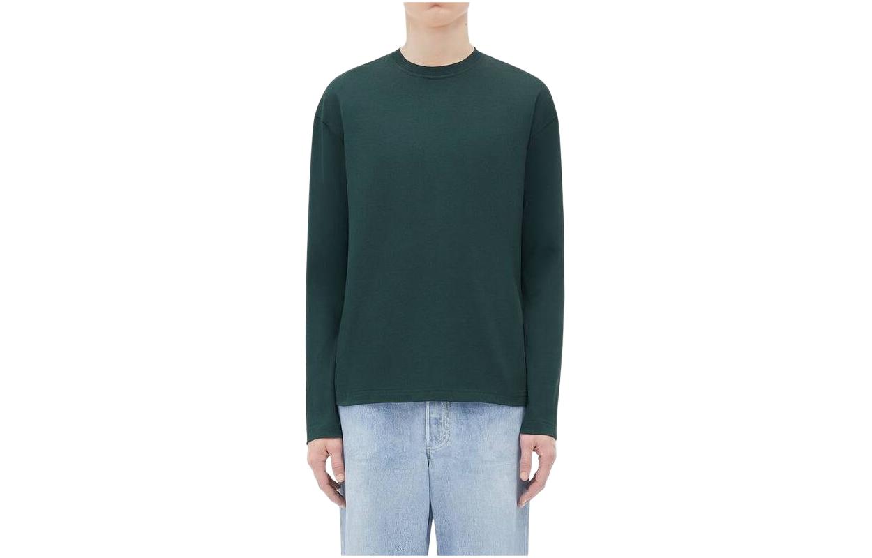 Bottega Veneta Light Cotton Long-Sleeve Tee Green Crewneck T-Shirt 744931VF1U03103