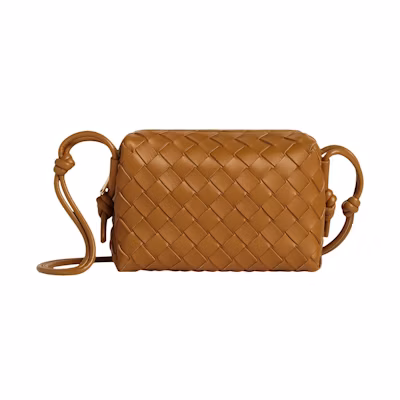 Bottega Veneta Loop Camera Bag Mini Intrecciato Camel