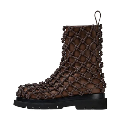 Bottega Veneta Lug Leather Woven Zip Boots 'Dark Chestnut'