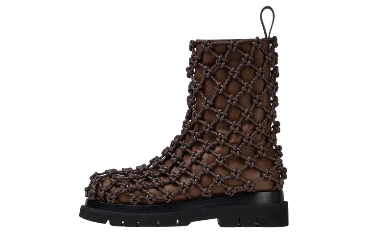 Bottega Veneta Lug Leather Woven Zip Boots 'Dark Chestnut' 716206VBS522287