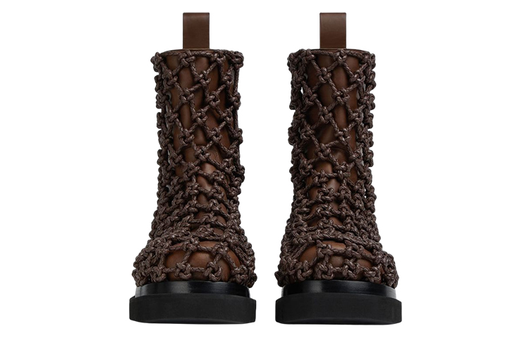 Lookbook Bottega Veneta Lug Leather Woven Zip Boots 'Dark Chestnut' 716206VBS522287