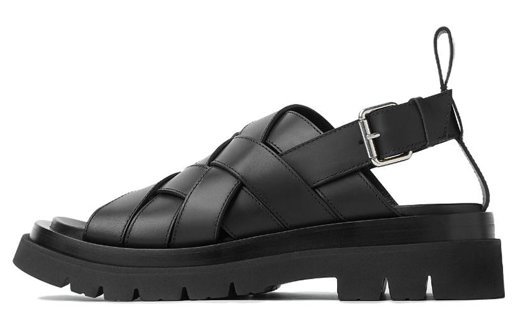 Buy ボッテガヴェネタ ラグストラップサンダル ''ブラック'' 755129-VBS50-1000