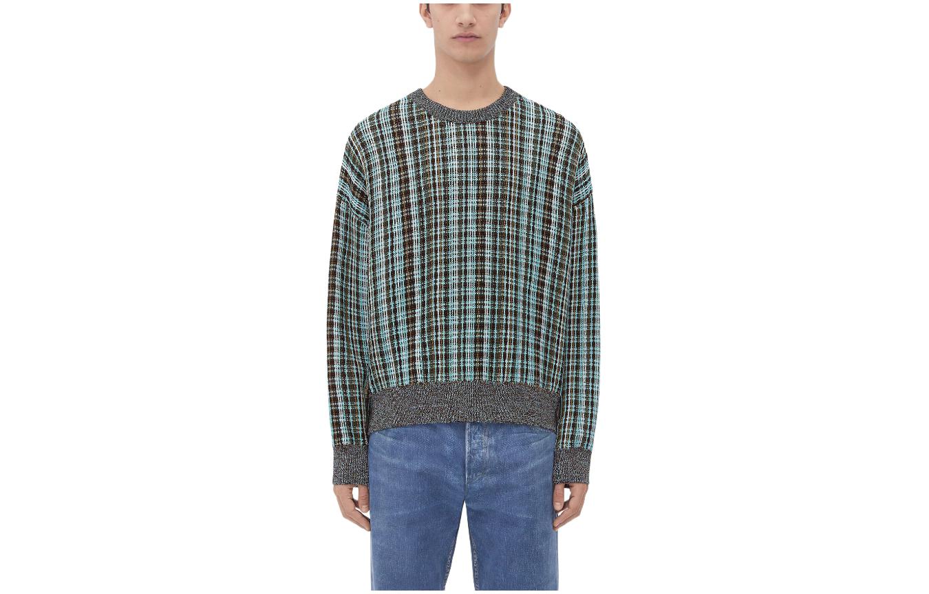Bottega Veneta Mint Green Checkered Print Crewneck Sweater 792184V40M01191