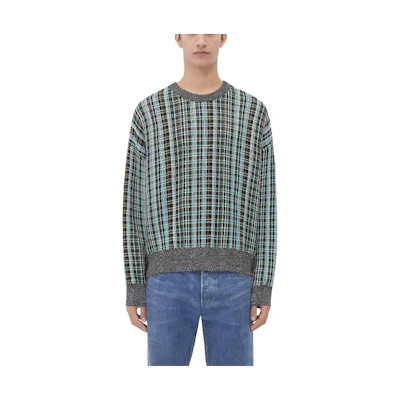 Bottega Veneta Mint Green Checkered Print Crewneck Sweater 792184V40M01191