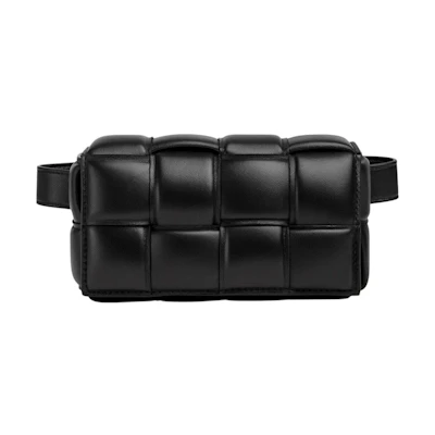 Bottega Veneta Padded Cassette Belt Bag Intreccio Black