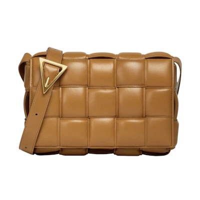 Bottega Veneta Padded Intreccio Cassette Crossbody Bag Caramel