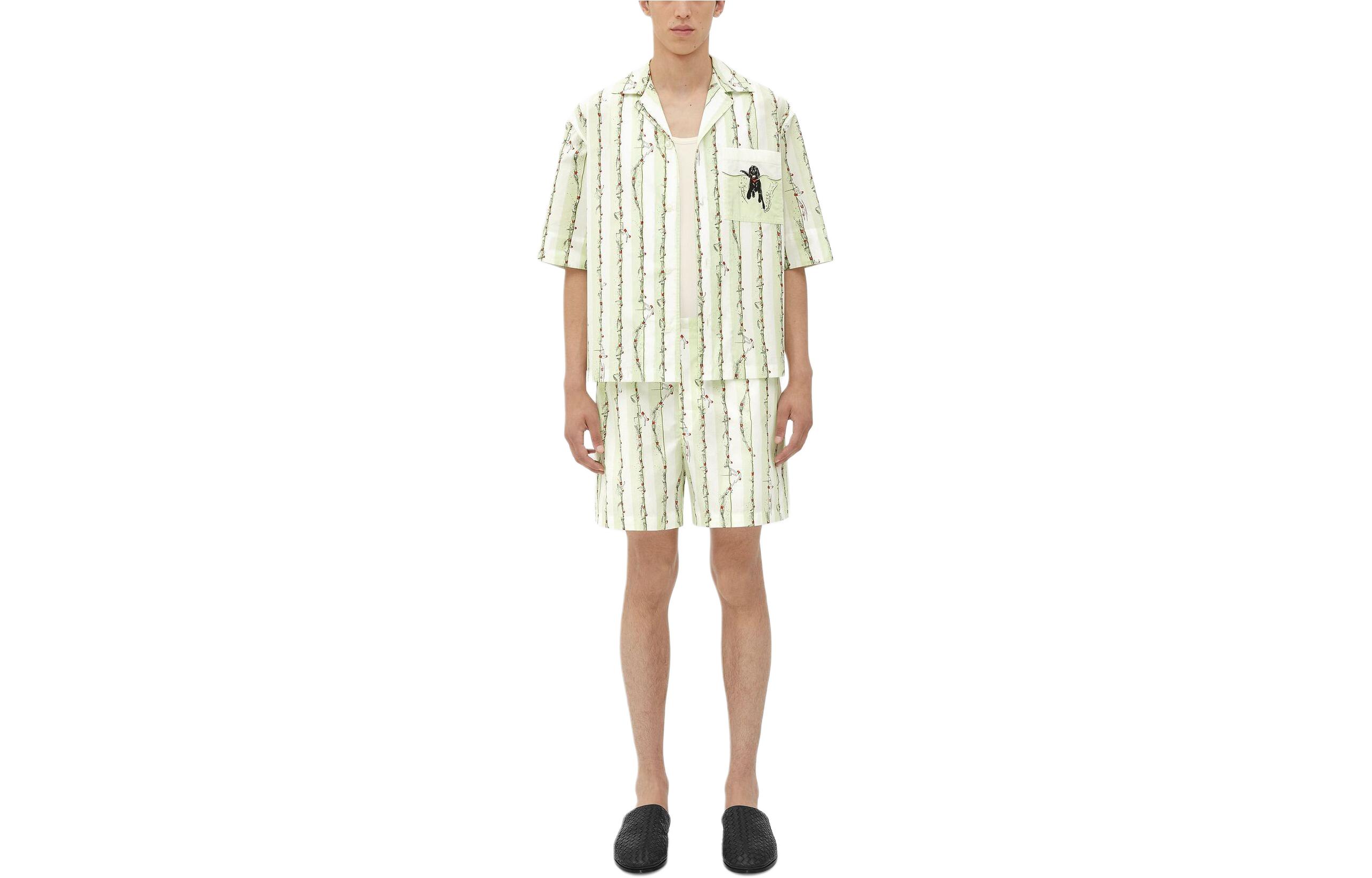 Bottega Veneta Printed Cotton Striped Mid-Rise Casual Shorts Light Green 761327V3PX04681