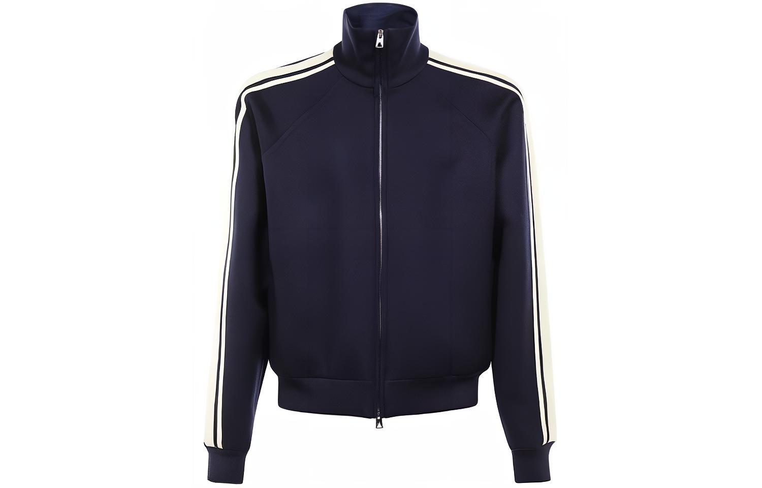 Bottega Veneta Side Striped Print High-Neck Jacket in Navy Blue 717363V2CA04140