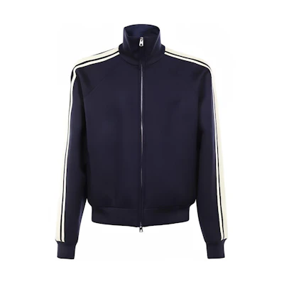 Bottega Veneta Side Striped Print High-Neck Jacket in Navy Blue 717363V2CA04140