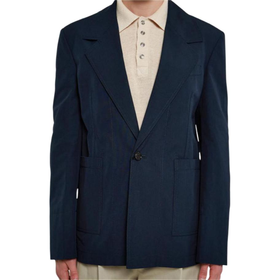 Bottega Veneta Single-Button Solid Long Sleeve Casual Jacket Blue 743821V2BL04140