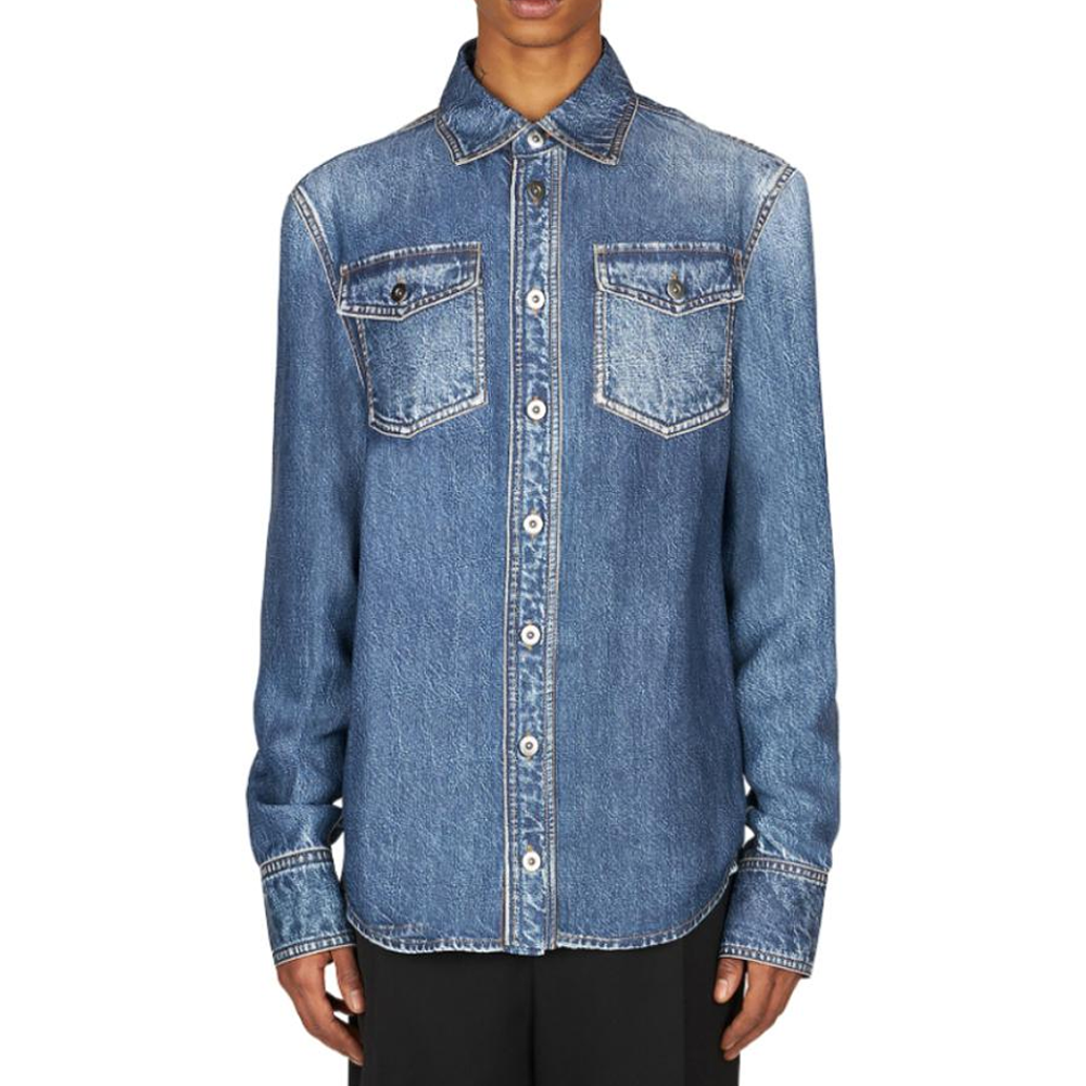 Bottega Veneta Solid Blue Long Sleeve Button-Up Shirt 757807V30K03399