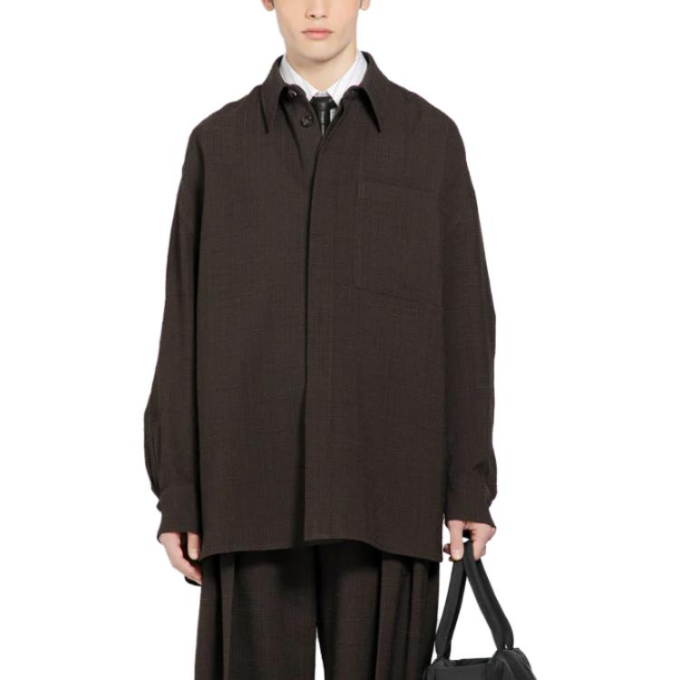 Shop Bottega Veneta 男士棕色純色長袖襯衫 761431V3FD02078