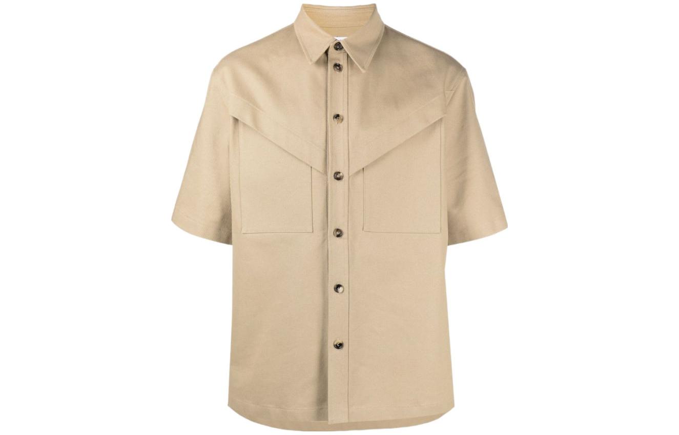 Bottega Veneta Solid Color Short Sleeve Shirt Khaki for Men 679291VF4T09640-服
