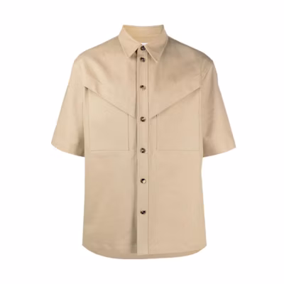 Bottega Veneta Solid Color Short Sleeve Shirt Khaki for Men 679291VF4T09640-服