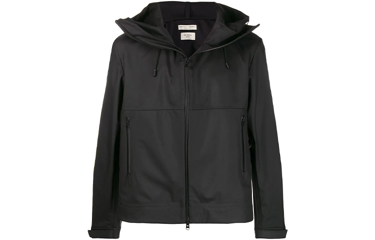 Bottega Veneta Solid Color Zip-Up Hoodie Jacket - Black 600718VKKG01000