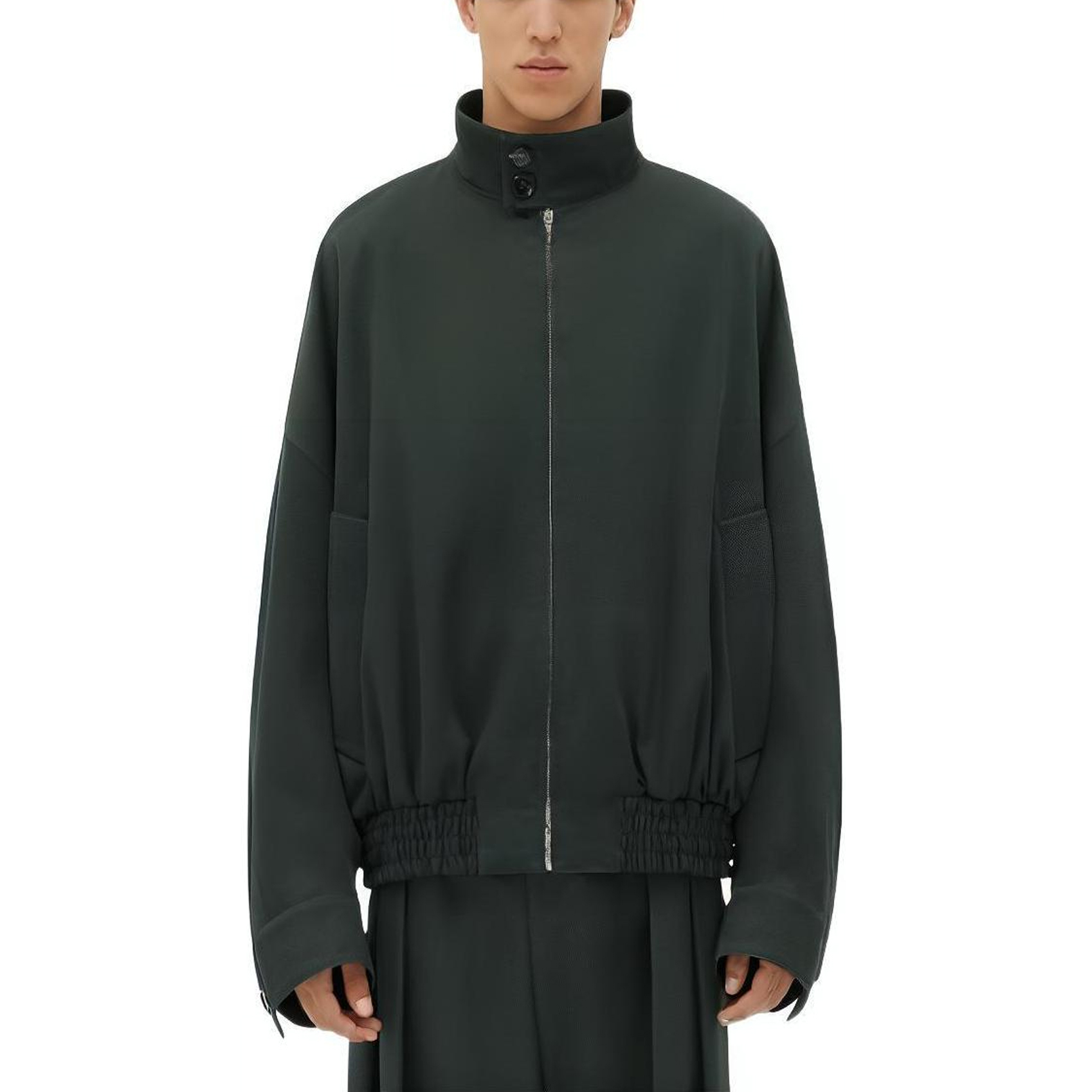 Bottega Veneta Solid Color Zip-Up Jacket Black 761325V2T102275