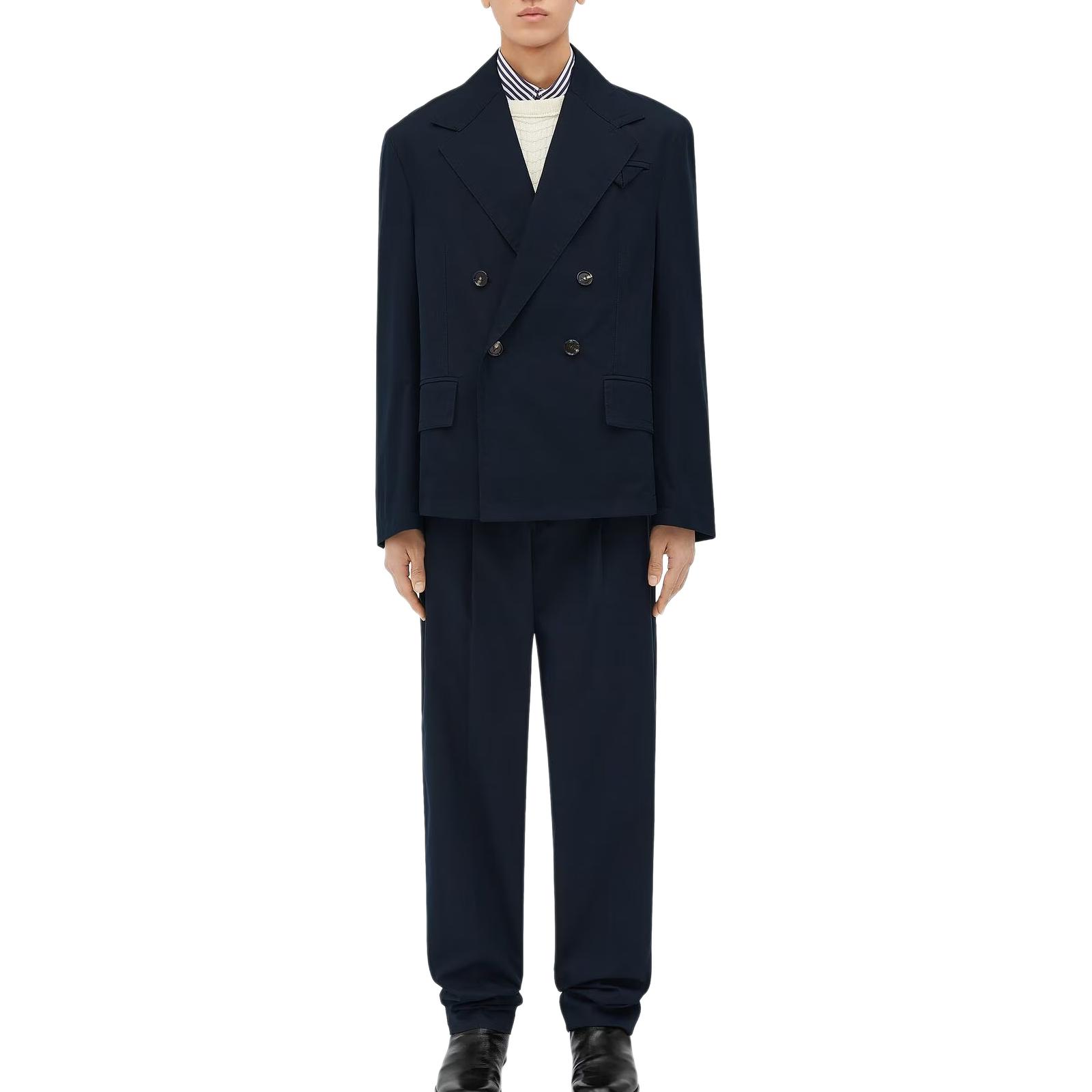 Bottega Veneta Solid Double-Breasted Jacket Midnight Blue Mens 784204V4CS04246