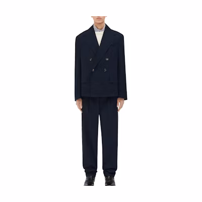 Bottega Veneta Solid Double-Breasted Jacket Midnight Blue Mens 784204V4CS04246
