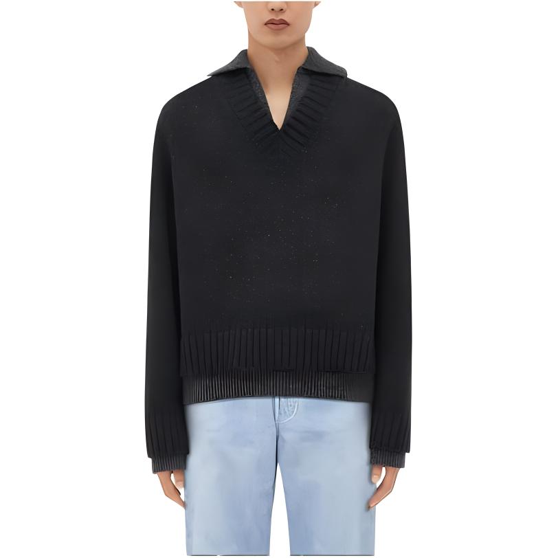 Bottega Veneta Solid Gray V-Neck Long Sleeve Sweater 760069V3DQ04087