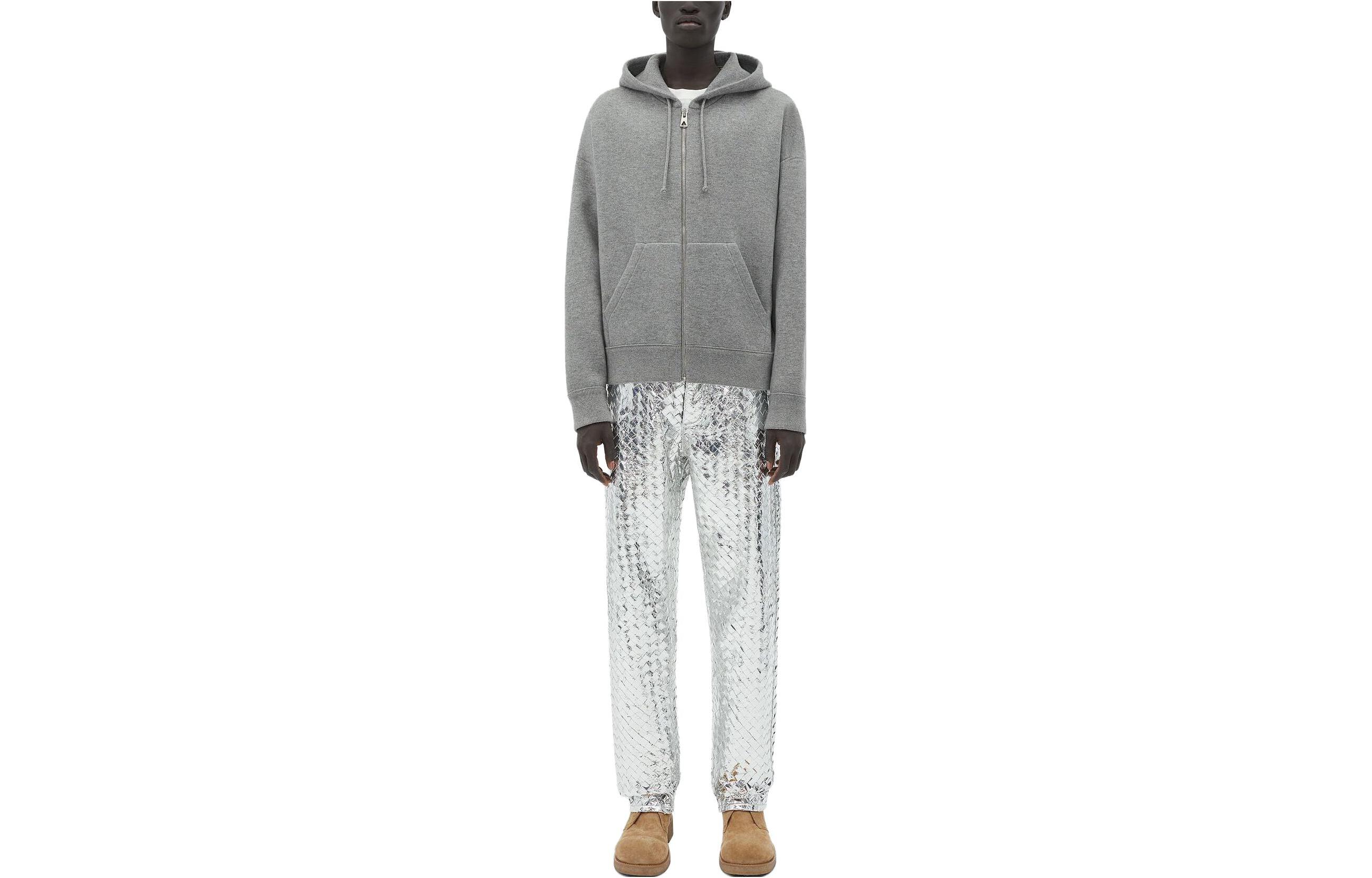 Bottega Veneta Solid Gray Zip-Up Hoodie Jacket 753834V33N08531