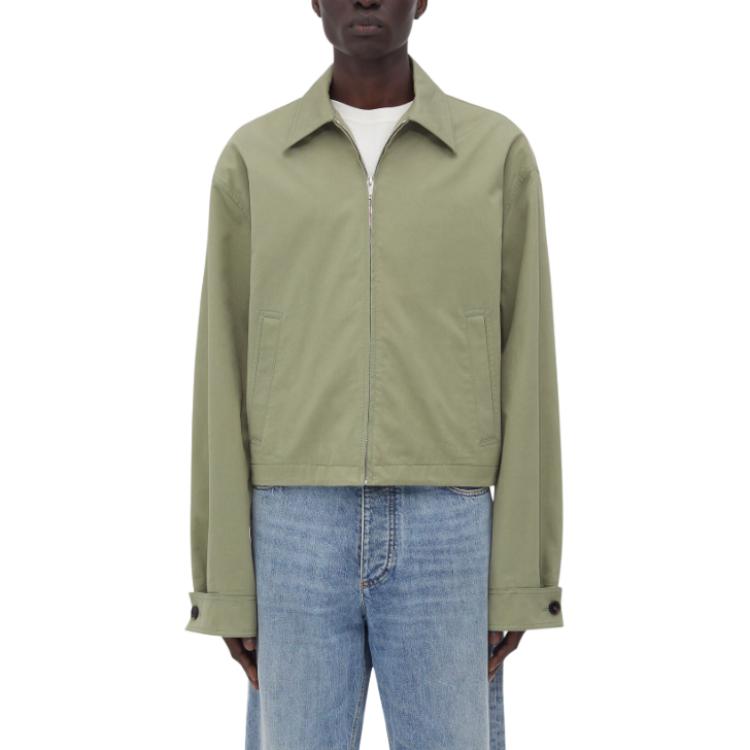 Bottega Veneta Solid Green Zip-Up Collared Jacket 791189V4CS03025