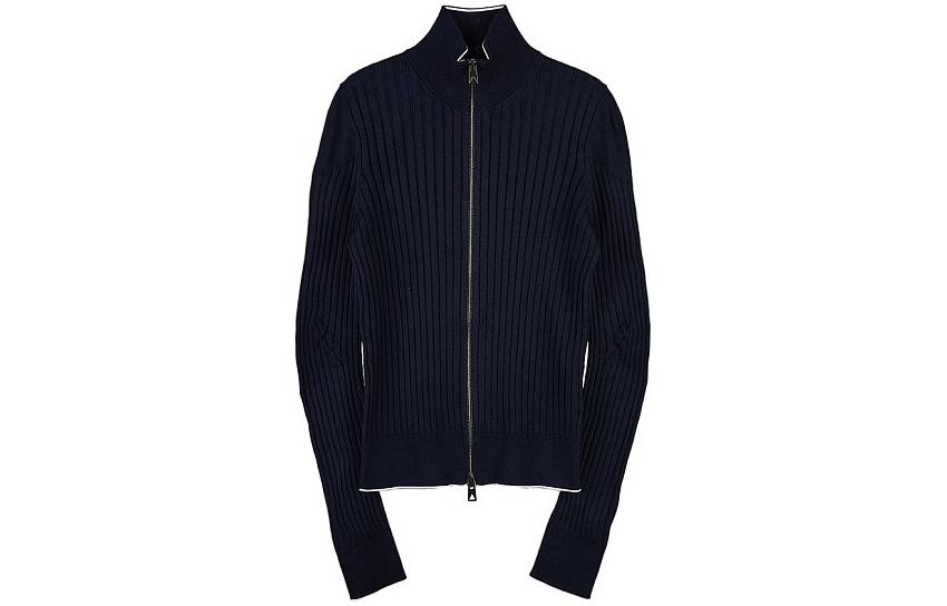 Bottega Veneta Solid Navy Blue Zip-Up High-Collar Jacket 726542V2LW04246