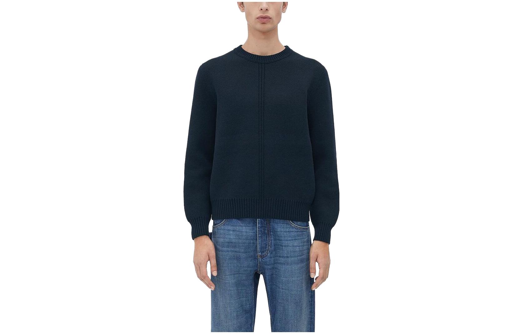 Bottega Veneta Solid Navy Crewneck Pullover Sweater SS23 720337V2FR04140