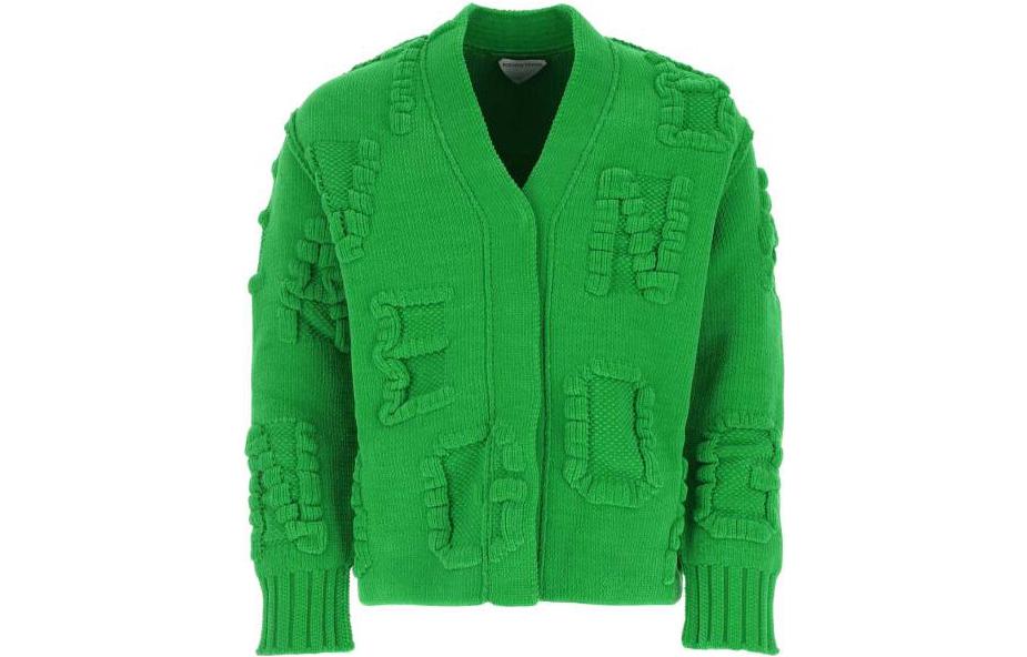 Bottega Veneta Solid V-Neck Hidden Closure Long-Sleeve Sweater Green 690191V1OX04809