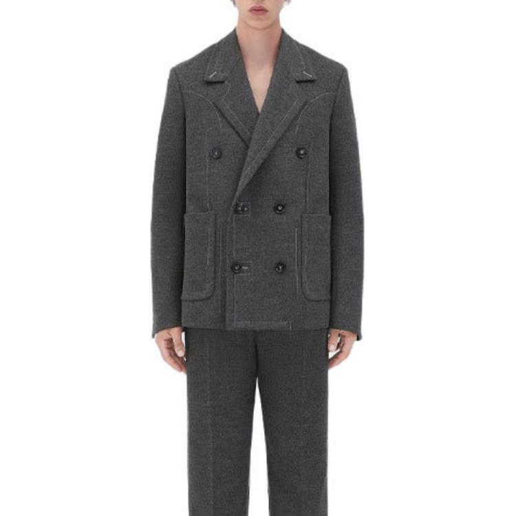 Bottega Veneta Solid Wool Button-Up Jacket Gray 713671V2CA01962