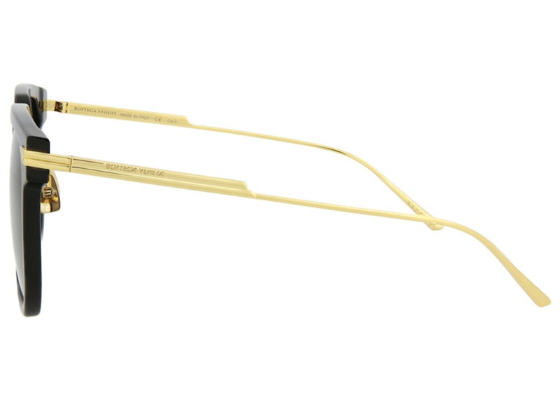 Lookbook ボッテガ・ヴェネタ スクエアフレーム アセテートサングラス ブラック/ゴールド/グレー