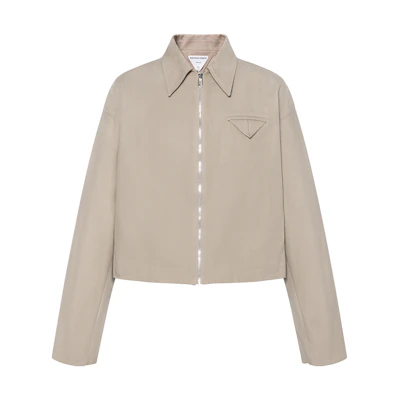 Bottega Veneta SS21 Khaki Triangle Accent Collared Jacket 646907V0BT09733