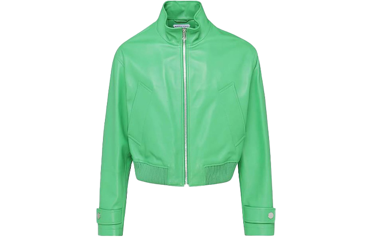 Bottega Veneta SS22 Green Leather Jacket with Stand Collar 689647VKV904809