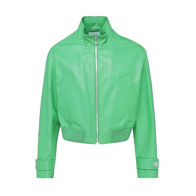 Bottega Veneta SS22 Green Leather Jacket with Stand Collar 689647VKV904809