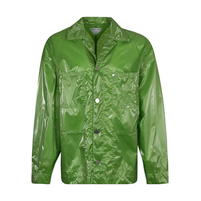 Bottega Veneta SS22 Green Solid Color Collared Long-Sleeve Jacket 699400V1TQ03232