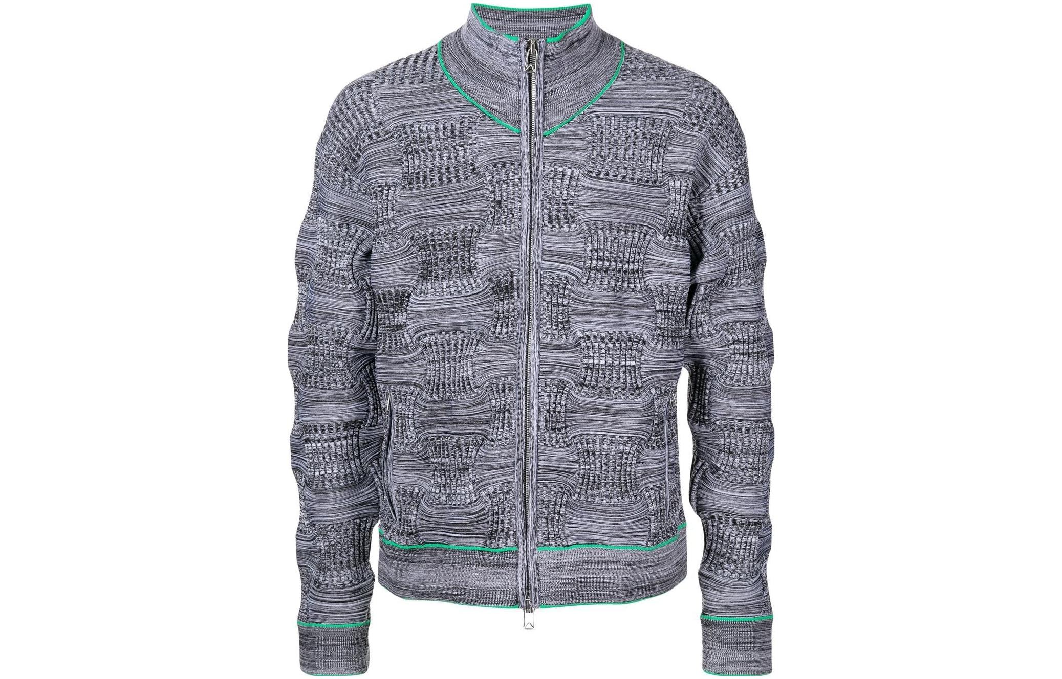 Bottega Veneta SS22 Rib-Knit Woven Cardigan Jacket Grey 702630V21S01069