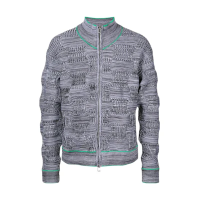 Bottega Veneta SS22 Rib-Knit Woven Cardigan Jacket Grey 702630V21S01069