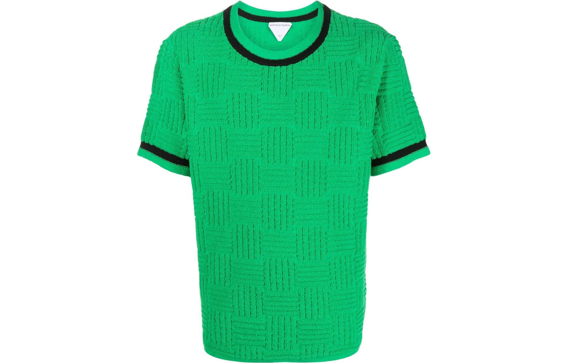 Bottega Veneta SS22 Textured Weave Trim Crewneck T-Shirt Green 702752V23C04809